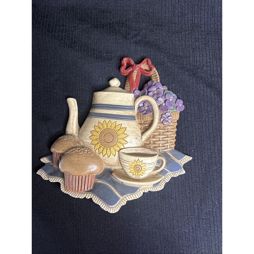 Vintage Home Interiors Wall Art Teapot Sunflower Muffin Kitchen Plaque 3373-1